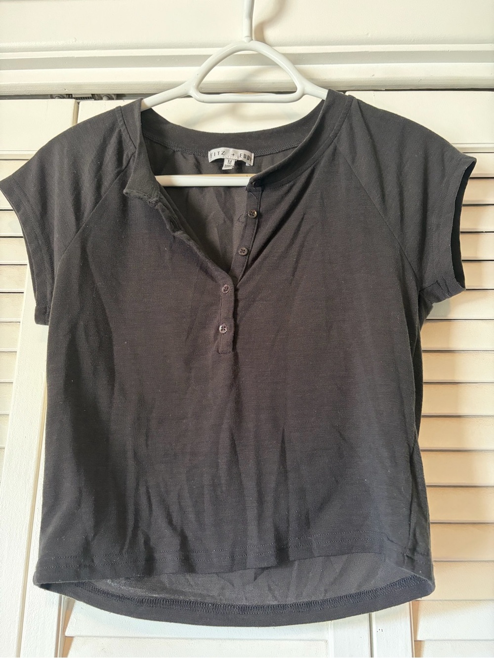 Fitted Black Button-Front Crop Top